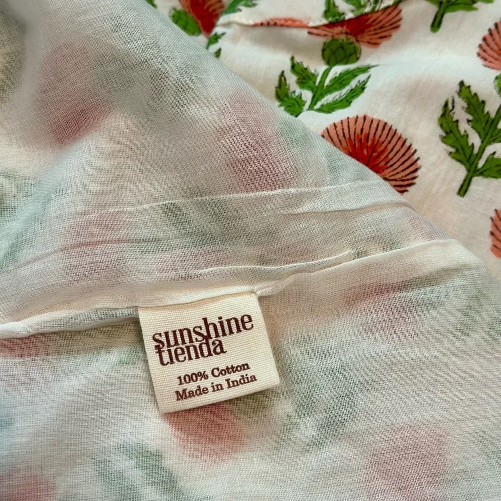 Sunshine Tienda Sleeveless Block Print Red Green Floral Cotton Dress- XS/S - Picture 5 of 8